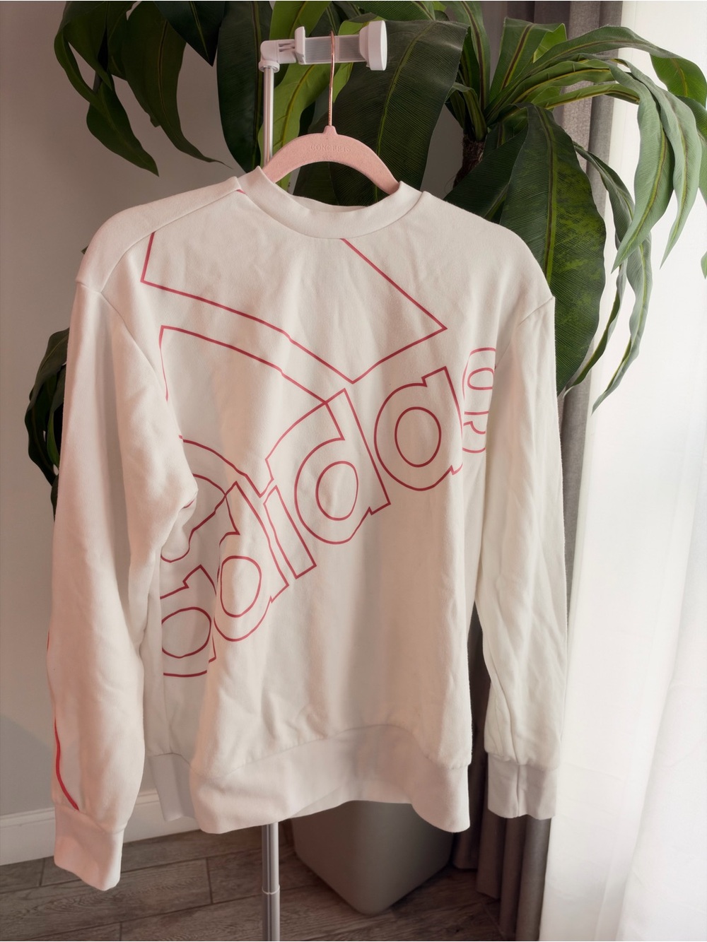 adidas Originals White Crewneck Sweatshirt with Red Logo Outline
